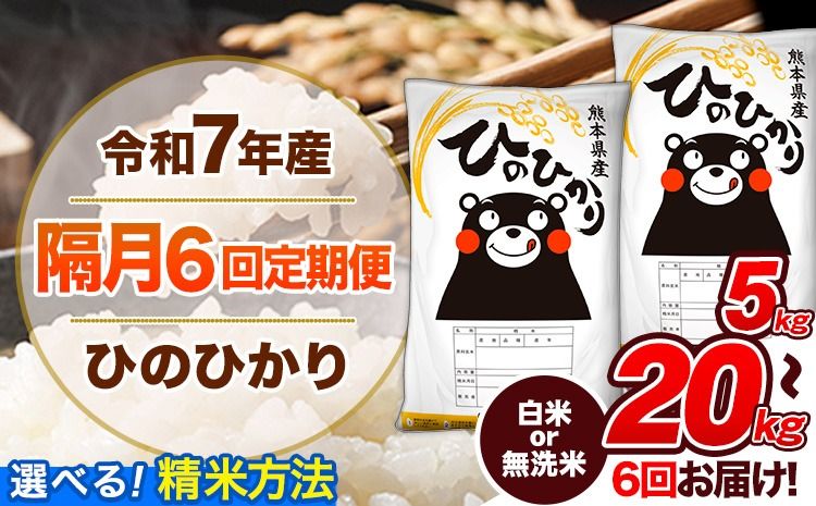 [隔月6回定期便]令和7年産 定期便 無洗米 も選べる ひのひかり 5kg 10kg 20kg [お申込み翌月から出荷]熊本県産 ふるさと納税 精米 ひの 米 こめ ふるさとのうぜい ヒノヒカリ コメ 熊本米---gkt_lcl_343_5kg---