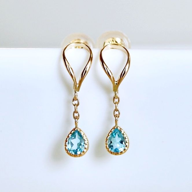 K10YG(10金) イエローゴールド 揺れる ブルートパーズ アンティーク ピアス 保証書付 2274 242-049-d