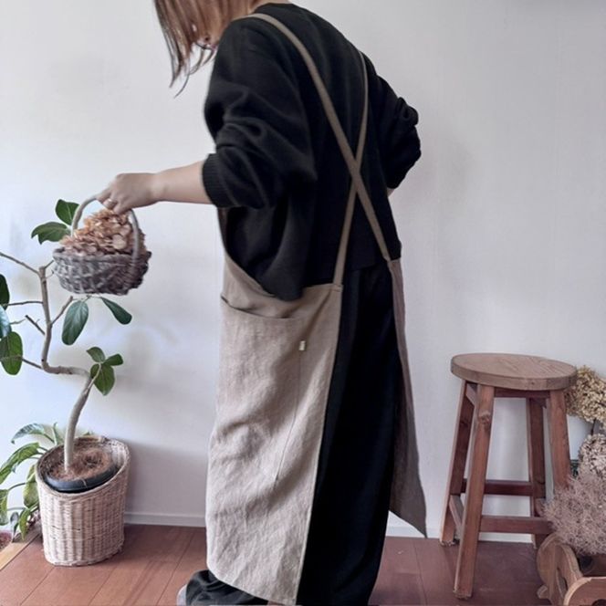 『国産ラミーリネン』おとなのロングエプロン ロング エプロン 大人用 国産 リネン ラミーリネン 雑貨 日用品