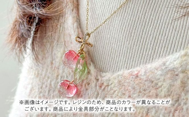 華シリーズ さくらんぼ イヤリング ＆ ネックレス セット 桃 アクセサリー ハンドメイド レジン 愛西市 / Momo’s 工房[AECR019]