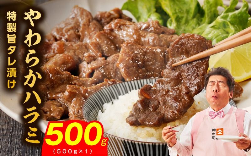 mrz0348 やわらかハラミ 500g[氷温熟成×特製旨ダレ 味付き 訳あり サイズ不揃い 小分け 焼くだけ 焼肉]