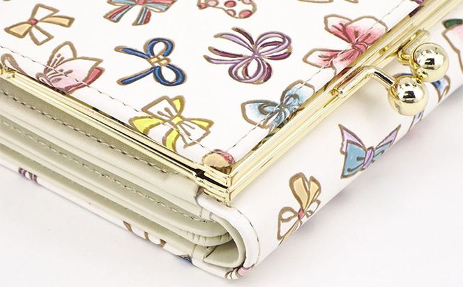 【文庫屋大関】三つ折りミニ財布　プチリボン【皮革工芸品】 ファッション 小物 民芸品 お札 カード 小銭 手のひらサイズ コンパクト 大人かわいい 牛革 手作り 国産 