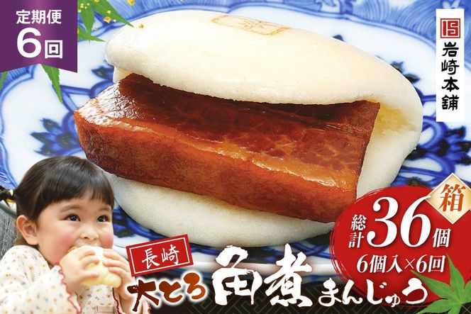 BJ046 岩崎本舗 【6回定期便】大とろ角煮まんじゅう 6個入 (箱) [長崎県 島原市]