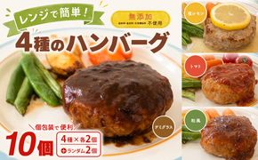 ◎無添加◎ 4種のハンバーグ 食べ比べ ローズポーク使用 詰合せ 国産 特製ソース 10個 個包装  ハンバーグ 冷凍 小分け 簡単 詰め合わせ はんばーぐ 惣菜 ソース付 ジューシー 柔らかい 弁当 特製 人気 ポーク 冷凍食品 おかず K2716