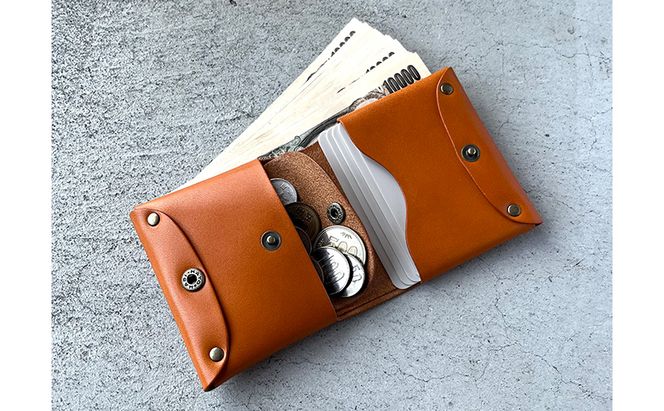 本革 ノンステッチの二つ折りミニ財布 栃木レザー ファッション小物 革小物 シンプル ３ポケット構造 カード入れ 小銭入れ お札入れ 牛革 プレゼント ギフト 