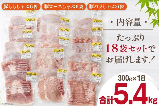 豚肉 豚しゃぶ ロース バラ モモ 食べ比べ セット 3種 各300g×6 合計5.4kg [甲斐精肉店 宮崎県 美郷町 31as0049] 薄切り スライス 豚肉 小分け 冷凍 宮崎県産 国産 送料無料 しゃぶしゃぶ 野菜巻き 肉巻き 炒め物 煮込み 普段使い 鍋 冷しゃぶサラダ 大容量 真空包装 収納スペース うす切り おかず