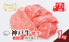 【最短7日以内発送】 神戸ビーフ 神戸牛 牝 切り落とし 赤小間 1000g 1kg 川岸畜産 すき焼き 牛丼  冷凍 大容量 肉 牛肉 すぐ届く お肉 和牛 食材 グルメ ブランド牛 日本産 国産 夕飯 晩御飯 夜ごはん