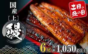 【土用の丑の日までにお届け】 上うなぎ 蒲焼 6尾 1,050g以上 国産 鰻 人気 うなぎ蒲焼き うな重 簡易袋 魚 魚介 ギフト K2350