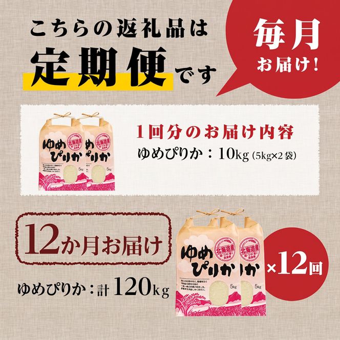 《令和7年産》12ヶ月連続お届け!ゆめぴりか10kg | 特A 白米 ブランド米 米 こめ コメ お米 ご飯 ごはん 単一米 滝川市 北海道 北海道産 道産 北海道米 定期便 生活応援 送料無料 おすすめ 人気 お弁当 贈答