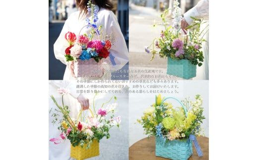 【CF-R7hbk】《12ヵ月定期便》季節の生花カラーバスケットフラワーM カラーバスケット 紙バンドバスケット フラワーバスケット 季節 手作り ブルースター トルコギキョウ お取り寄せ 生花 プレゼント 贈り物