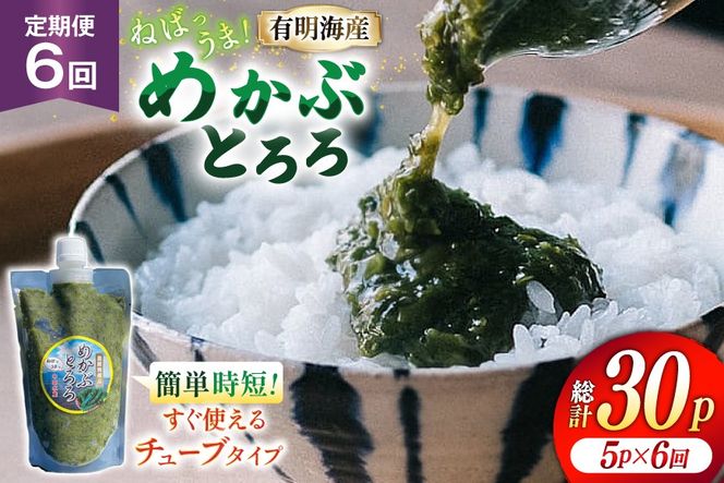 AJ655 めかぶ 有明海産 無添加めかぶとろろ 250g×5パック 定期便 6回 毎月 [ きざみめかぶ とろろ わかめ 海藻 無添加 冷凍 小分け チューブ ご飯のお供 中田水産 長崎県 島原市 ] 