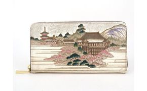 【文庫屋大関】大容量　ぐるっとファスナーの長財布　浮世絵　清水寺【皮革工芸品】 ファッション 小物 仕切り カードポケット ロングポケット 
