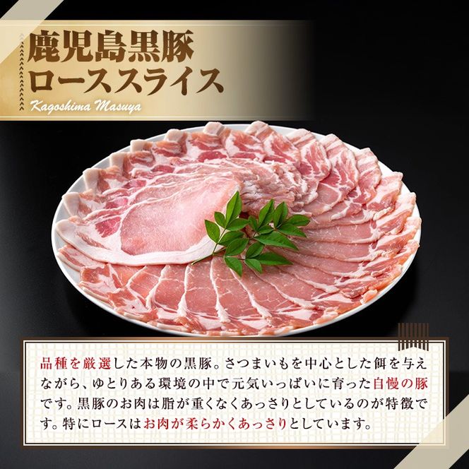 【0305123a】サクラ農場の鹿児島黒豚！ローススライス(約250g×4パック・計約1kg) 国産 黒豚 豚肉 ぶた肉 ロース 短鼻豚 冷凍 冷凍配送 【鹿児島ますや】