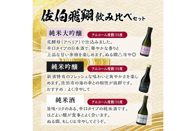 佐伯飛翔 飲み比べ セット (300ml×3本) 大分県産 国産 酒 純米吟醸 純米大吟醸 純米酒 日本酒 食中酒 大分県 佐伯市【AN104】【ぶんご銘醸 (株)】