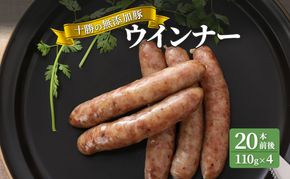 十勝の無添加豚 ウインナー 20本前後(110g×4) 計440g［うらがみミート］ 無塩せき 保存料・結着剤不使用【 ソーセージ ウィンナー 肉 豚 国産 惣菜 おつまみ 料理 燻製 加工品 北海道 十勝 幕別 】  
