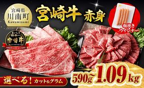 牛肉 ※発送月・グラム・カットが選べる※ 宮崎牛 赤身（ウデorモモ）すきしゃぶor焼肉500g～1000g+粗挽きウインナー90g 【 数量限定 すき焼き スキヤキ しゃぶしゃぶ スライス 牛 肉 A4ランク 4等級 A5ランク 5等級 】ⅠⅠ [ B00605 B00606 B00608 B00609 B00634 B00635 B00637 B00638]