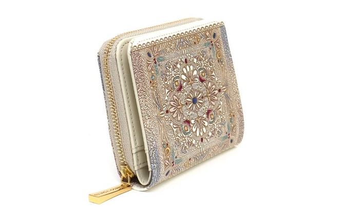 【文庫屋大関】二つ折りファスナーミニ財布 夢幻のタピ【皮革工芸品】財布 二つ折り 小物 お札 カード 小銭 コンパクト 牛革 手作り 日本製 墨田区 東京都