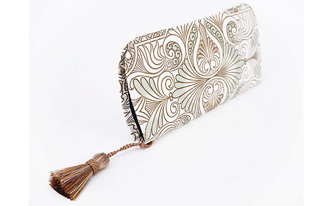 【文庫屋大関】メガネケース　ロカイユ＜ペールカーキ＞【皮革工芸品】 ファッション小物 民芸品 