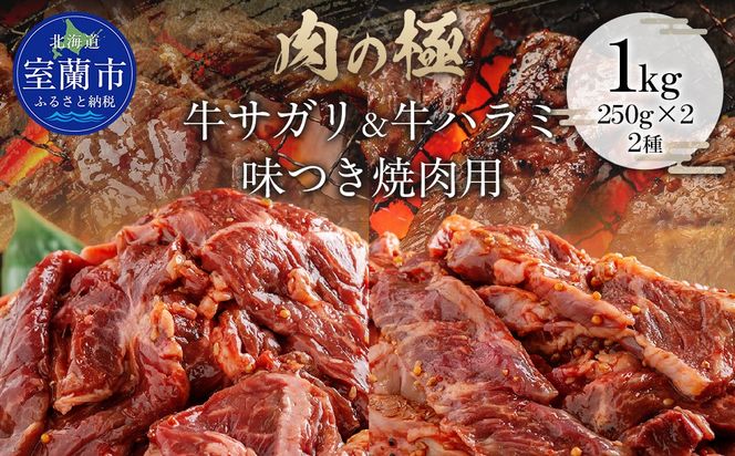 牛サガリ味付き焼き肉用と牛ハラミ味付焼き肉用セット 1kg（各250g×2） MROBM066
