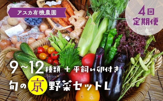 【4回定期便】＜アスカ有機農園＞旬の京野菜セットL（平飼い卵付）＊毎月お届け全4回≪定期便 ふるさと納税野菜 たまご≫