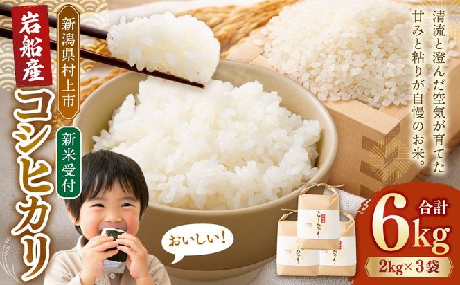 【新米受付・令和8年産米】新潟県村上市　岩船産コシヒカリ6kg（2kg×３袋）　1103001N