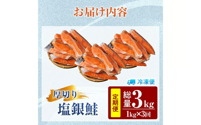 【定期便・全3回(連続)】訳あり 厚切り 塩 銀鮭 切り身(総計3kg・1kg×3回) 銀さけ しゃけ さけ サケ 切身 塩鮭 塩焼き 焼き魚 おかず お惣菜 簡易包装 冷凍 厚切 【YS-6】【株式会社安田】