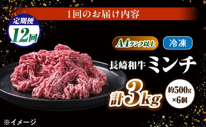 【12回定期便】長崎和牛ミンチ 3kg（500g×6）/ 小分け ミンチ 挽き肉 ひき肉 牛肉 ハンバーグ 個包装 / 南島原市 KRAZY MEAT[SHF060]