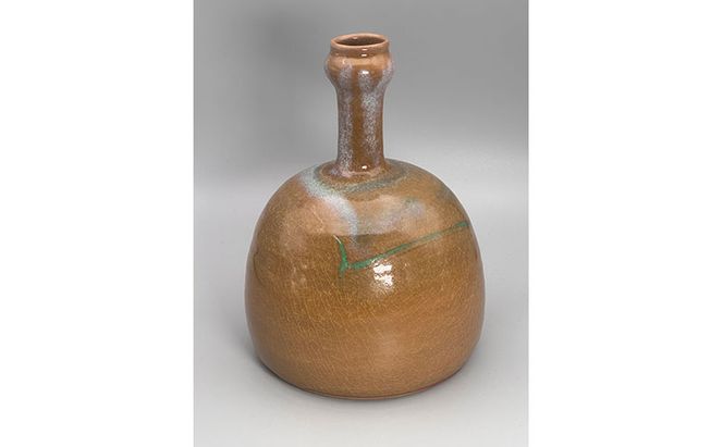 虫明焼 灰釉青点文鶴首花入(黒井千左 作) 工芸品 インテリア 雑貨 日用品