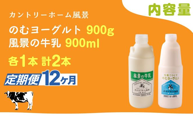 【定期12ヶ月】のむヨーグルト900g 風景の牛乳900ml 各1本 SKB094