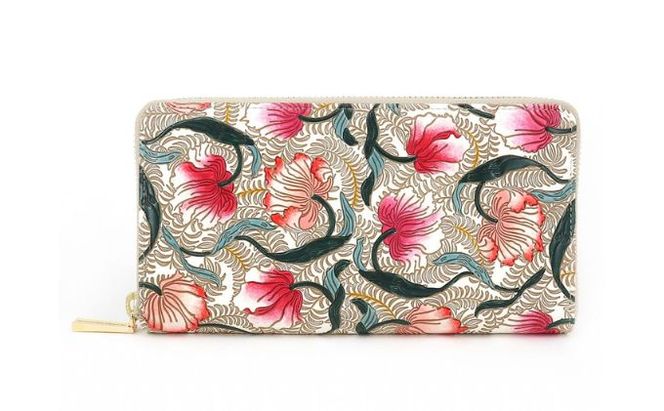 【文庫屋大関】 大容量　ぐるっとファスナーの長財布　ノースガーデン＜コーラル＞【皮革工芸品】 ファッション小物 民芸品 