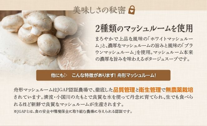 マッシュルームポタージュ 10食セット《山形県 舟形マッシュルーム 使用》｜スープ ポタージュ レトルト 野菜スープ 無添加 無着色 砂糖不使用 常温保存 ヘルシー 低カロリー スープ 国産 野菜 ローリングストック レトルト食品 お取り寄せ 非常食 保存食 [2515]