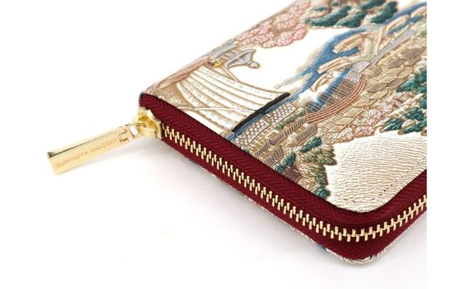 【文庫屋大関】大容量　ぐるっとファスナーの長財布　浮世絵　待乳山【皮革工芸品】 ファッション 小物 仕切り カードポケット ロングポケット 