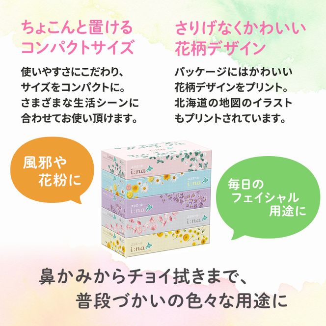 エリエール 箱ティッシュ 150組 5箱×12パック 計60箱  i:na イーナ ティッシュペーパー 最短 10日以内 最短配送 ボックスティシュー まとめ買い ペーパー 紙 防災 常備品 備蓄品 消耗品 備蓄 日用品 生活必需品 北海道 赤平市 