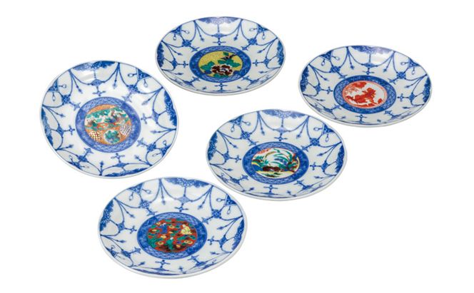九谷焼　5.2号皿揃　時代絵 （5枚セット）a01 工芸品 