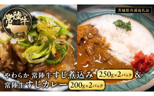やわらか 常陸牛 すじ煮込み と すじカレー セット 各2パック 【茨城県共通返礼品】　カレー 牛すじ 煮込み お肉 牛肉 簡単 冷凍 レトルト
