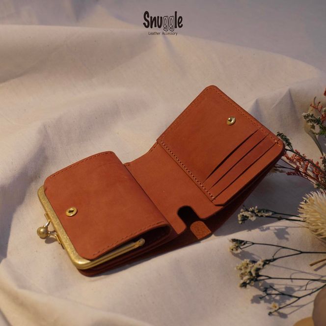 【4色展開】がま口ショートウォレット　通常タイプ　革小物　ハンドメイド　手縫い　一点物　財布　スナッグルレザー