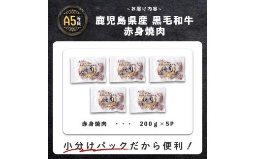 【小分け】＜A5等級＞鹿児島県産黒毛和牛 赤身焼肉(200g×5パック/計1kg) b5-189