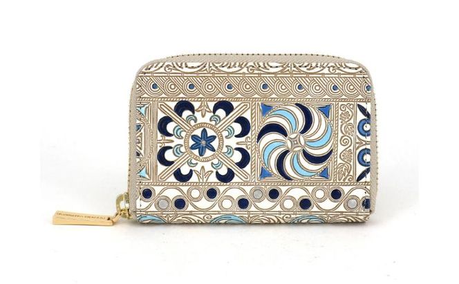 【文庫屋大関】ファスナー 小銭入れ 錦紗＜青＞【皮革工芸品】財布 牛革 コンパクト 東京