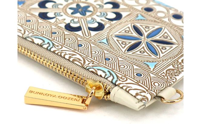 【文庫屋大関】すっきりカードケース　錦紗＜青＞【皮革工芸品】 ファッション小物 雑貨 フラグメントケース 小銭入れ付き 収納 スマート 日本製 ブルー 