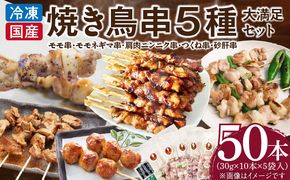 【大満足セット】冷凍国産鶏 焼き鳥串 人気の5種 合計50本セット 小分け パック［129T07］