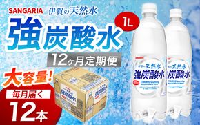 【12ヶ月定期便】サンガリア　伊賀の天然水　強炭酸水　1ケース（1L×12本）【igge-tkb0012】