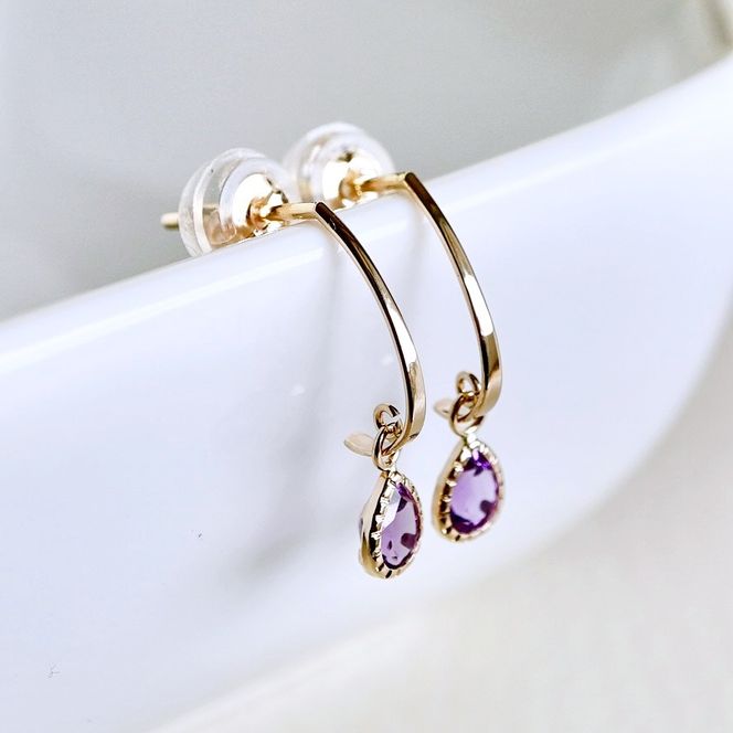 【ジュエリー】K10 イエローゴールド  アメシスト 揺れる ピアス 保証書付 SR-2223　 242-001-a