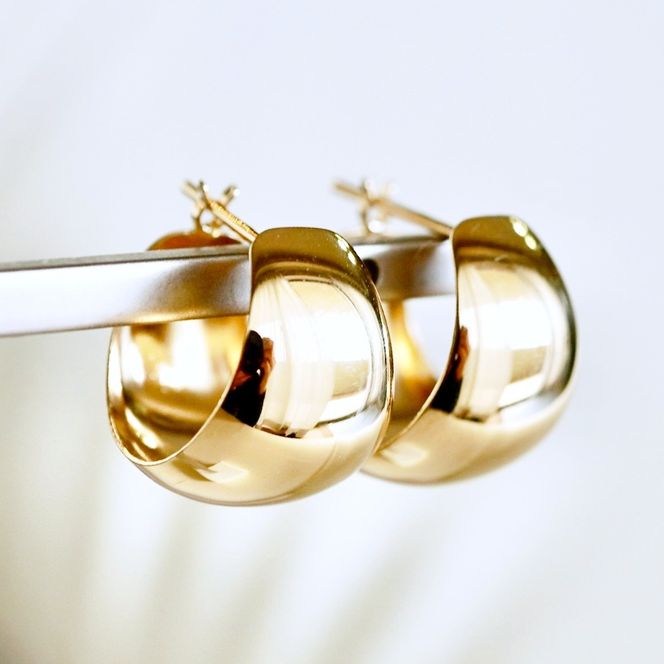 K18 18金 イエローゴールド 地金 ボリューム フープ ピアス (直径14mm) 保証書付 KO-0055 SWAD080-14mm