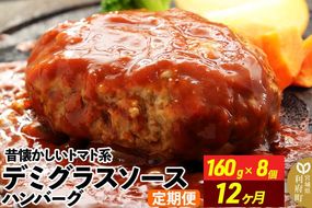 《定期便12ヶ月》昔懐かしいデミグラスソースハンバーグ (160g×8個)×12回 惣菜 おかず 肉 洋食 お試し 簡単 湯煎 湯せん 個包装 [ハンバーグ 肉 おかず 惣菜 個包装 簡単 湯せん 洋食 湯煎 個別包装 小分 お弁当 便利 お試し]|06_thm-040112