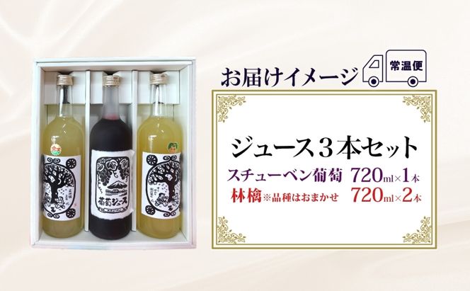  スチューベン 葡萄＆リンゴ ジュース セット ギフト 果実飲料 720ml 計3本 ぶどうジュース りんごジュース 100% ストレート 青森県産 詰め合わせ セット 林檎 葡萄 フルーツ ジュース ギフト 完熟 濃厚 ご当地 送料無料 青森県 鶴田町