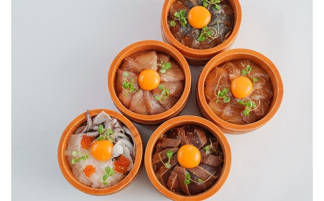 京都丹後の夕日漬け丼のもと　5種（伊根産まぐろ・伊根産ぶり・伊根産鯛・京さわら・いか 各150g）　LP00012