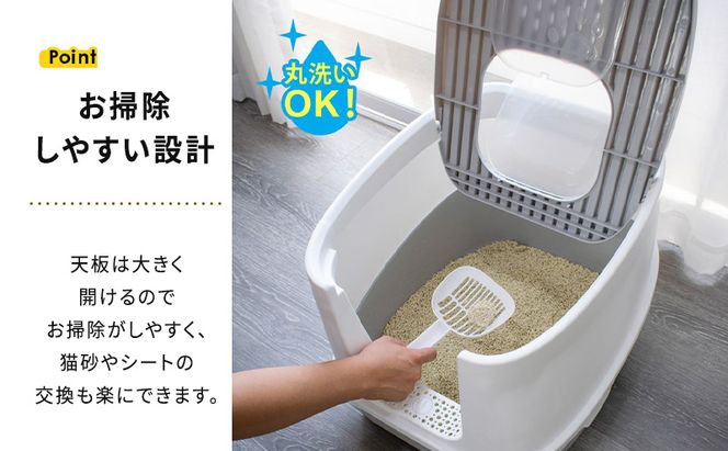 ツードア猫トイレ 本体 フルカバー 2ドア 猫 トイレ 大きい 活性炭フィルター付き スコップ付き 飛び散り防止 散らかりにくい 砂落とし 蓋付き 扉付き 上から 横から おしゃれ Sunruck SR-TCT01-GY