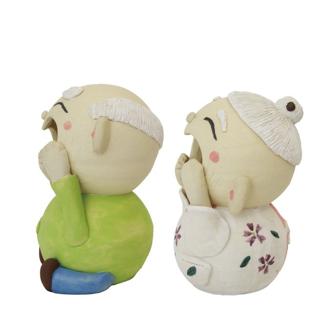 しあわせ　じじ・ばば　14cm【インテリア陶器飾り笑顔】(BF206)