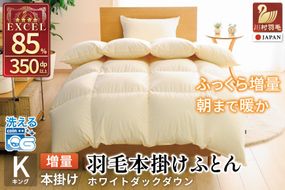 【冬用】 洗える 羽毛布団 本掛け 増量 キング ホワイトダックダウン 85％ 2.0kg 無地 アイボリー [川村羽毛 山梨県 韮崎市 20745481] かけ布団 冬 掛け布団  布団 ふとん 羽毛 掛布団 寝具 4つ星 エクセルゴールドラベル ダウンケット 日本製 国産 抗菌 防臭 送料無料