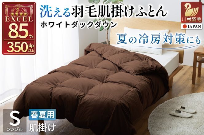 【春夏用】洗える羽毛布団 羽毛布団 シングル 肌掛け 肌掛け布団 ダウン 夏 春 布団 ホワイトダックダウン 85% 0.3kg (無地 ブラウン) ダウンケット ふとん 肌掛 寝具 夏用 春用 日本製 国産 抗菌防臭 花粉フリー 柔軟加工 ダニプルーフ コインランドリー [川村羽毛 山梨県 韮崎市 20743636]